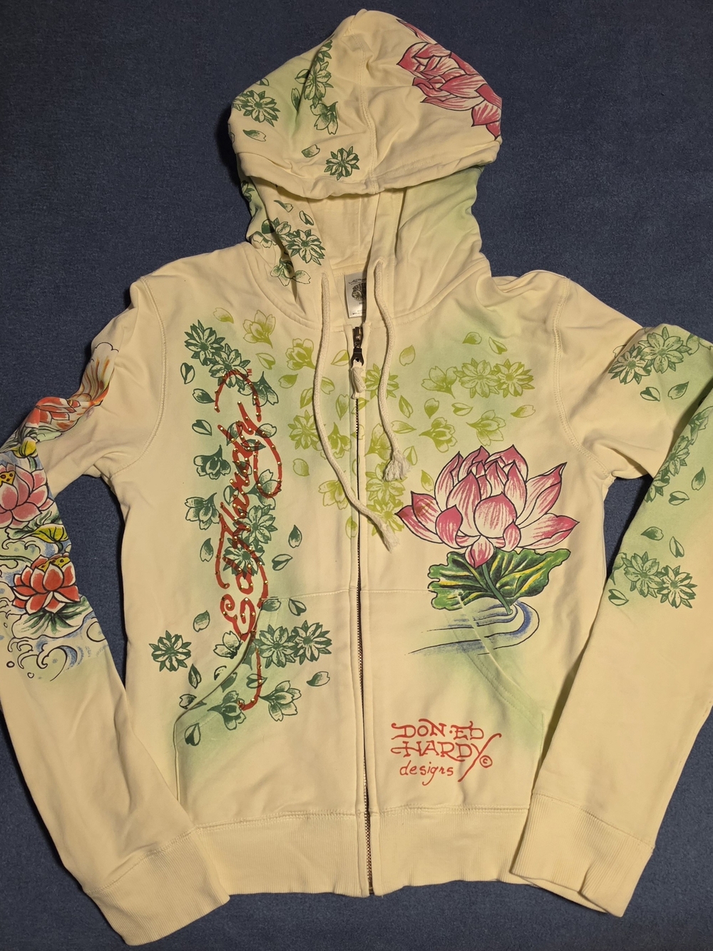 Ed Hardy Women's Cream Lotus Zip-Up Hoodie